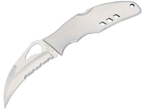 Byrd Crossbill (BY07PS) 3.25" 8Cr13MoV Satin Hawkbill Partially Serrated Blade, Brushed Stainless Steel
