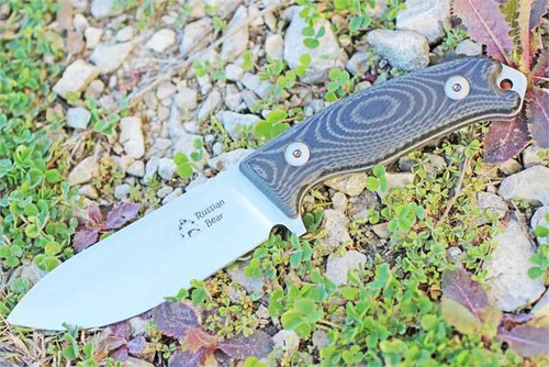 Dendra Russian Bear Fixed Blade, Satin Niolox Steel, Black Micarta Handle