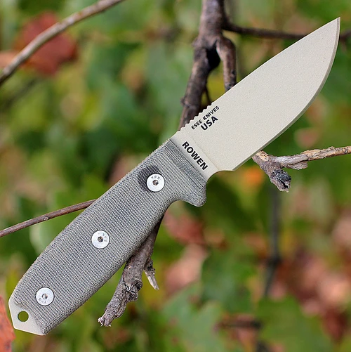 ESEE-3 ESEE-3P-DT 1095 Desert Tan Drop Point Blade Open Detail View