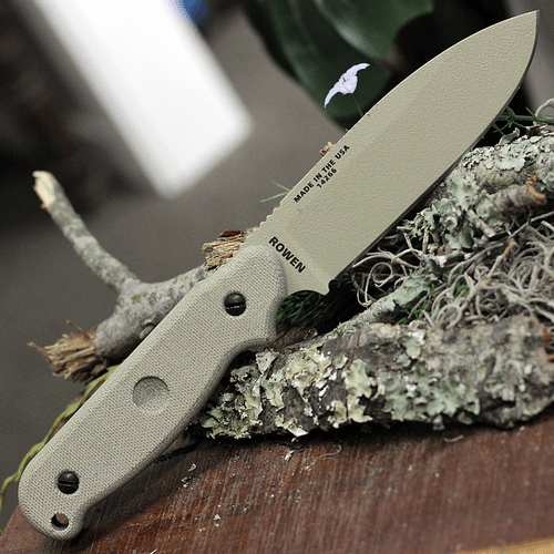 ESEE-Laser Strike Fixed Blade Knife (ESEE-LS-P-DT)- 4.75" Desert Tan 1095 Spear Point Blade, Tan Micarta Handle