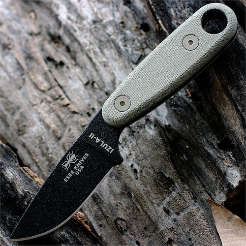 ESEE-Izula II Survival Kit Fixed Blade Knife (IZULA-II-B-KIT) 2.63" Black 1095 Drop Point Blade, Tan Micarta Handle