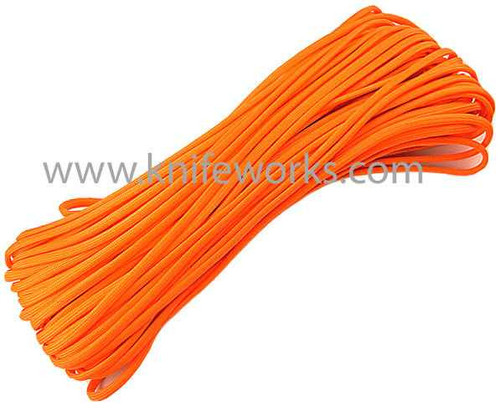 Parachute Cord. Neon Orange Nylon Construction. 100 ft. length