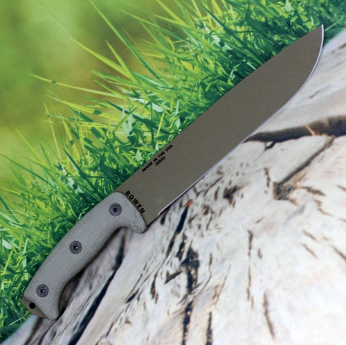 ESEE Junglas 1095 Dark Earth Drop Point Blade Open Detail View