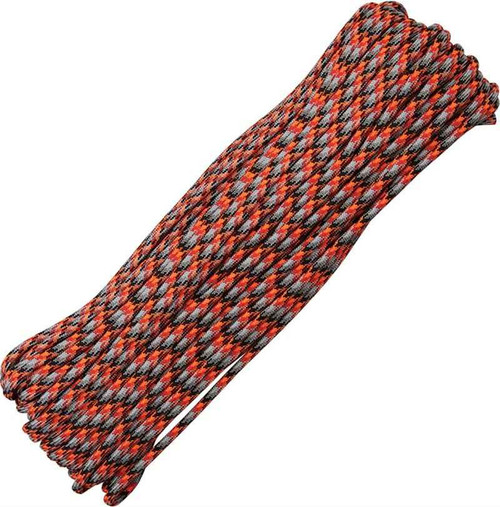 Parachute Cord Lava. (Medium gray, black, orange, and red).