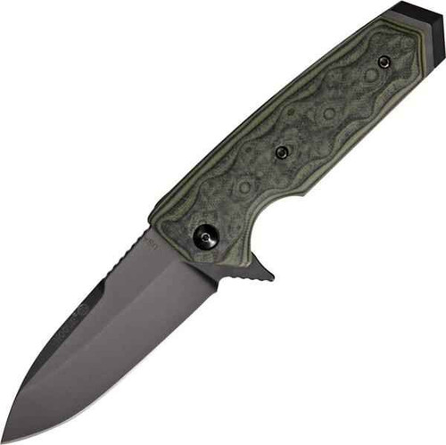 Hogue EX-02 (HO34238) 3.375" CPM-154CM Black Spear Point Plain Blade, Green G-Mascus G-10 Handle