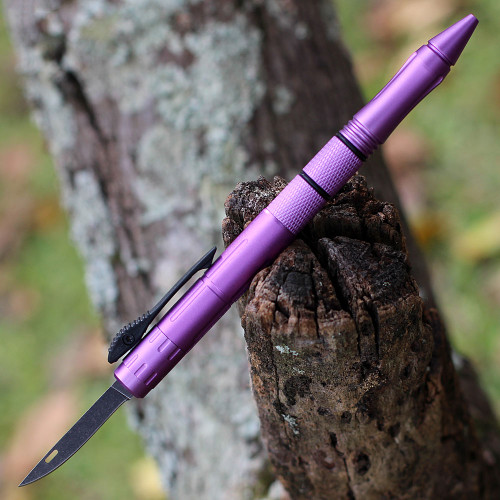 CobraTec Knives Purple OTF Pen Knife (PURPCNCOTFPSWDNS) - 2.5in Stainless Steel Drop Point Black Stonewashed Blade