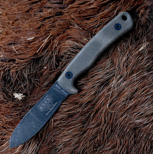 ESEE-Ashley Game Knife Fixed Blade Knife (ESEE-AGK)- 3.5" Black Oxide 1095 Drop Point Blade, Gray Micarta Handle
