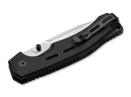Boker Plus Thunder Storm (01BO790) 3.625" AUS-8 Satin Drop Point Plain Blade, Black Aluminum Handle