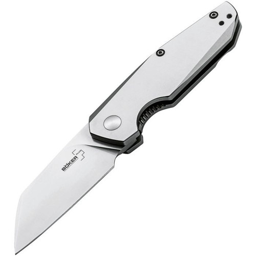Boker Plus Petit (01BO084) 2.625" D2 Satin Wharncliffe Plain Blade, Satin Finished Stainless Steel Handle