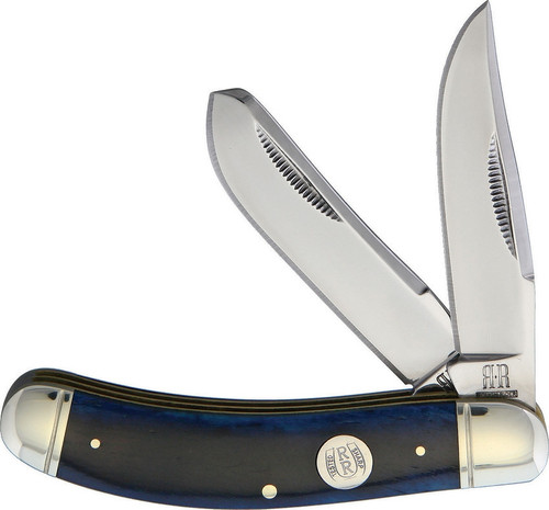 Rough Ryder RR1951 Blue Smooth Bone Sowbelly Trap, Stainless Steel, Bone Handle,