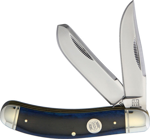 Rough Ryder Sowbelly Black & Blue Series RR2116, 440A Mirror Polished Plain  Blade, Blue Bone Handles