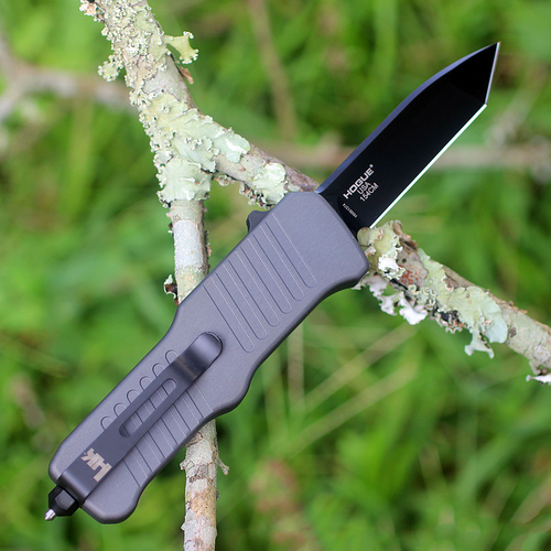 HK Mini Incursion OTF Automatic, 2.95" Black PVD Tanto Blade, Matte Grey Aluminum Frame-54042