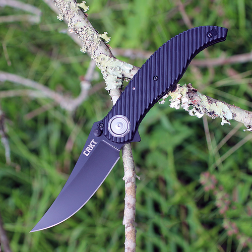 CRKT Clever Girl (CR2640) 4" D2 Black PVD Coated Trailing Point Plain Blade, Black Textured G-10 Handle