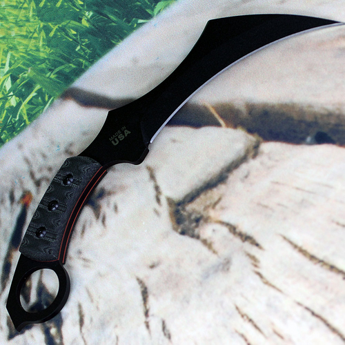 TOPS Tac Tops Rocky Mtn (TPTAC01RMT) 6.125" 1095 Black Hawkbill Plain Blade, Black Micarta Handle, Black Kydex Sheath
