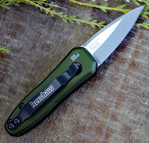 Kershaw Launch 4 KS7500OLSW, 1.9" CPM 154 Stonewash Plain Blade, Olive Anodized Aluminum Handle