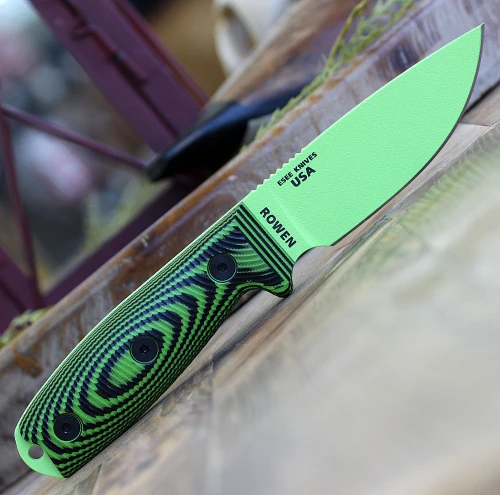 ESEE-3 3D Handle ESEE-3PMVG-007 1095 Venom Green Drop Point Blade Open Detail View
