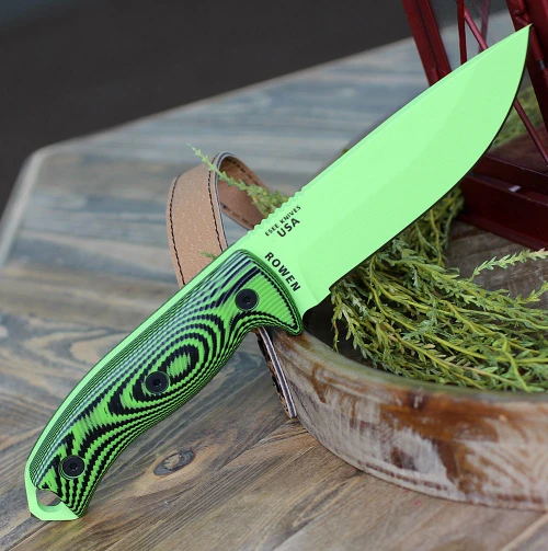 ESEE-5 3D Handle 5PVG-007 1095 Venom Green Saber Grind Blade Open Detail View