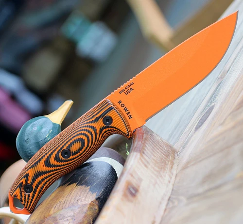 ESEE-5 3D Handle 5POR-006 1095 Orange Saber Grind Blade Open Detail View