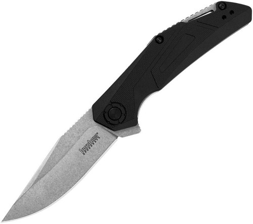 Kershaw Camshaft Assisted Opening Knife (1370)- 3.00" Stonewashed 4Cr14 Clip Point Blade, Black GFN Handles