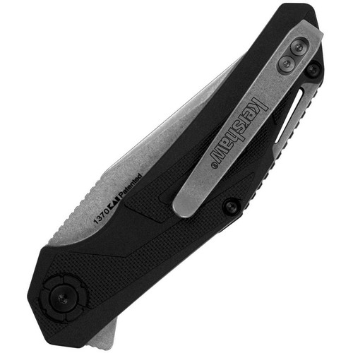 Kershaw Camshaft Assisted Opening Knife (1370)- 3.00" Stonewashed 4Cr14 Clip Point Blade, Black GFN Handles