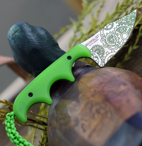 CRKT Minimalist Gears (CR2387G) 2.13" 8Cr13MoV Satin Clip Point Plain Blade, Green Glow in the Dark Finger Grooved Polypropylene Handle, Green Glow in the Dark Polypropylene Sheath