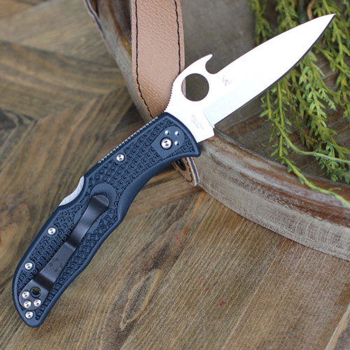 Spyderco Endela Emerson Opener C243PGYW, 3.41" VG-10 Satin Plain Blade,  Black FRN Handle