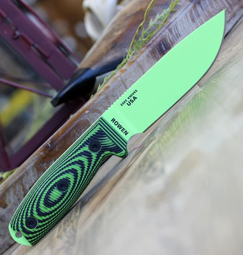 ESEE-4 3D Handle ESEE-4PVG-007 1095 Venom Green Drop Point Blade Open Detail View