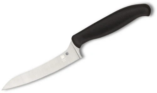 Spyderco Z-Cut Pointed K14PBK offset kitchen knife with black handle.