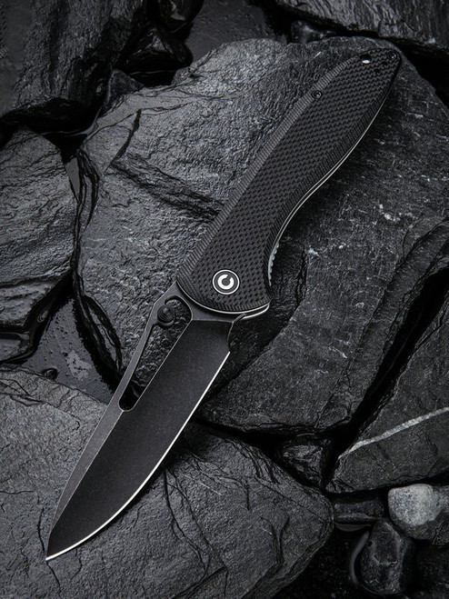 CIVIVI Picaro Folding Knife (C916D)- 3.94" Blackwashed D2 Drop Point Blade, Black G-10 Handles
