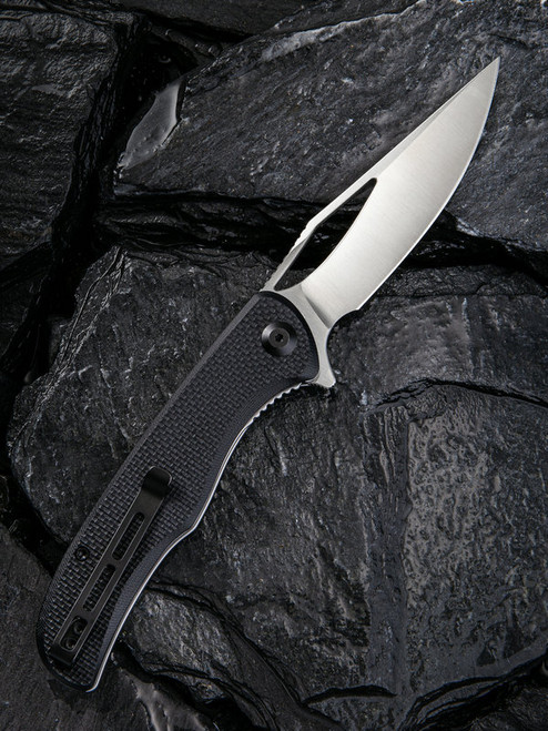 CIVIVI Shredder Folding Knife (C912C)- 3.70" Satin D2 Clip Point Blade, Black G-10 Handles