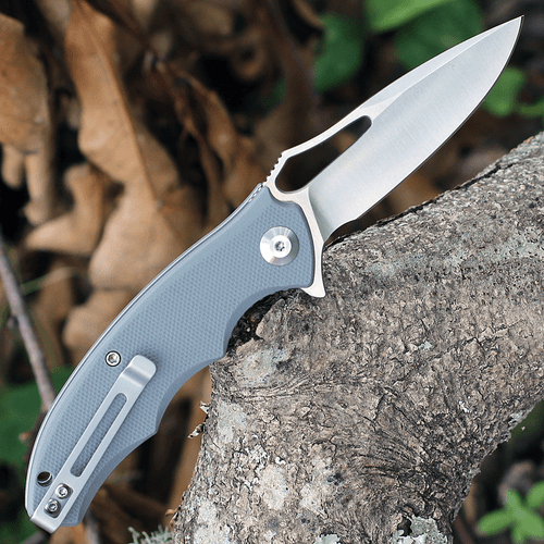 CIVIVI Little Fiend Folding Knife (C910A)- 3.01" Satin D2 Drop Point Blade, Gray G-10 Handles