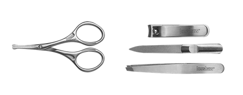 Kershaw Manicure Set KMCURE open view showing all four stainless steel tools in the padded case.