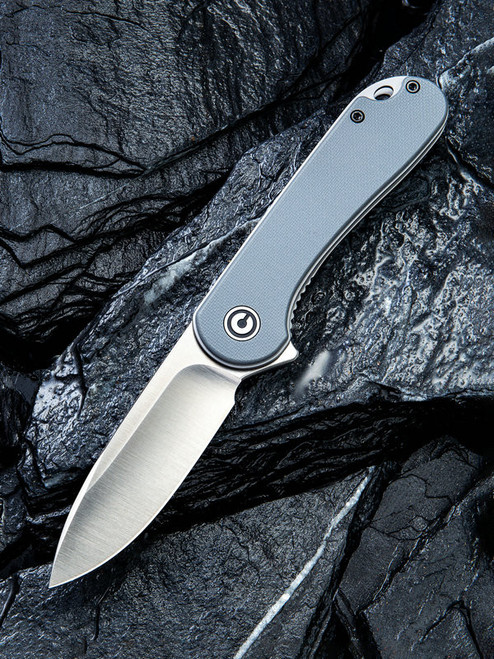 CIVIVI Elementum C907B, 2.96" D2 Satin Drop Point Blade, Gray G-10 Handles