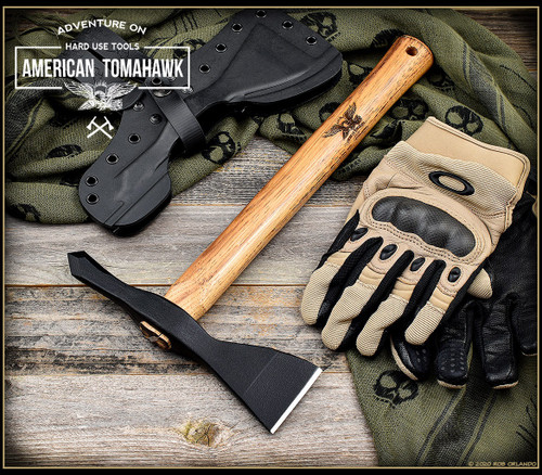 American Tomahawk Company Model 2 Tomahawk 14.125 Overall, Hickory Wood  Handle Handle, Kydex Sheath with MOC Straps - KnifeCenter