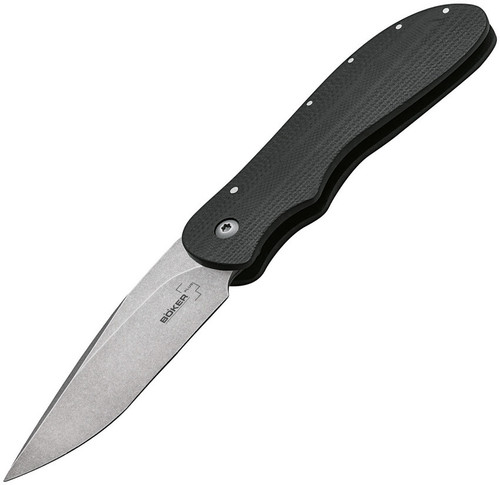 Boker Plus Voortrekker Friction (01BO089) 3" D2 Stonewashed Drop Point Plain Blade, Black G-10 Handle
