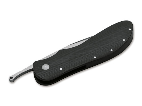 Boker Plus Voortrekker Friction (01BO089) 3" D2 Stonewashed Drop Point Plain Blade, Black G-10 Handle