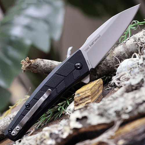 Kershaw Rhetoric Assisted Opening Knife (1342X)- 2.875" Stonewashed 3Cr13MoV Drop Point Blade, Black GFN Handle