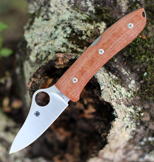 Spyderco SpyOpera C255CMP, 2.88" M390 Satin Plain Blade, Brown Micarta Canvas Handle