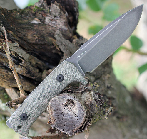 LionSteel T5BCVG, 5.04" Niolox Black Stonewash Blade, Green Canvas Micarta Handle