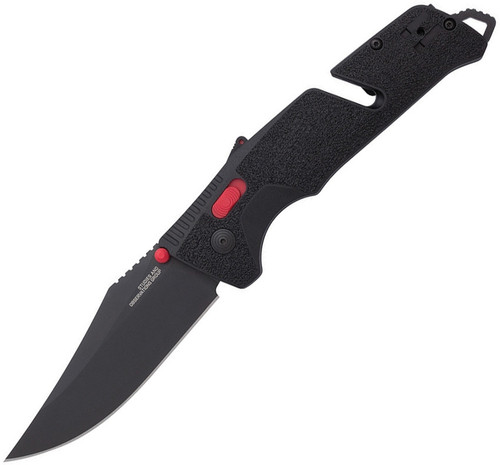 SOG 11120157 Trident AT XR 3.75 " D2 Black Plain Edge, Red and Black GRN Handles