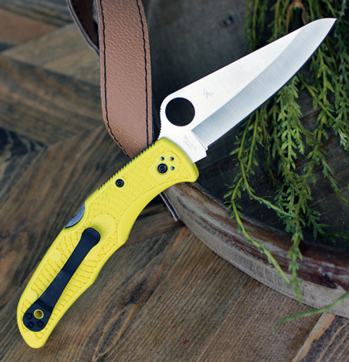 Spyderco Pacific Salt 2 C91PYL2, 3.78" H-1 Steel Satin Plain Blade, Yellow FRN Handle