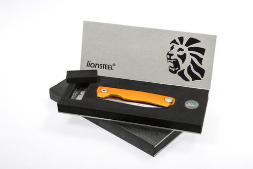 LionSteel ROK Aluminum ROKAOB, 3.27" M390 Black Blade, Aluminum Handle