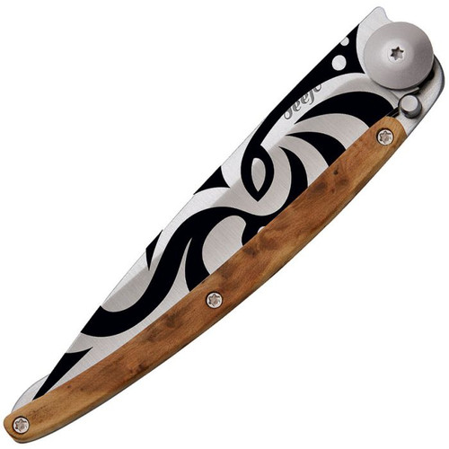 Deejo DEE1CB020 Maori Juniper, 3.75" Z40C13 SS Plain Blade, Juniper Wood Handle