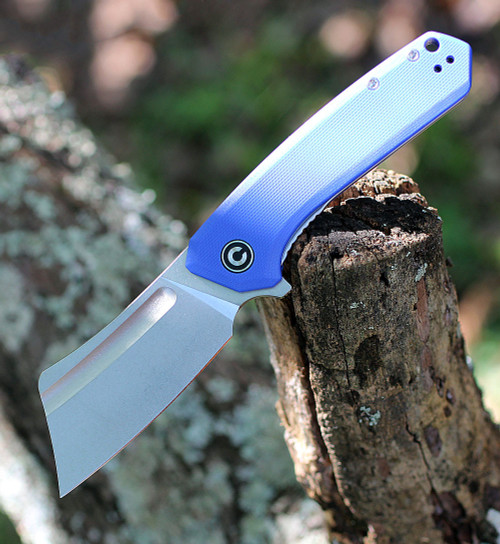 CIVIVI Mini Bullmastiff (C2004B)- 2.97" Stonewashed 9Cr18MoV Cleaver Blade, Blue G-10 Handles