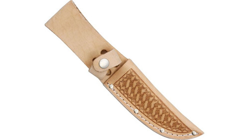 8.75" Straight Knife Sheath, Fits up to 4" Blade, Natural Basketweave Leather