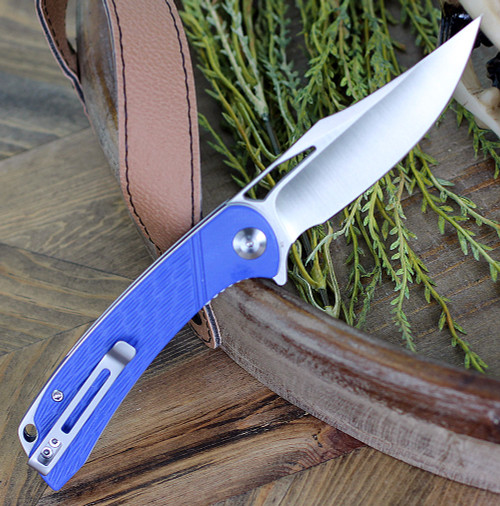 CIVIVI Dogma Folding Knife (C2005C)- 3.46" Satin D2 Clip Point Blade, Blue G-10 Handle