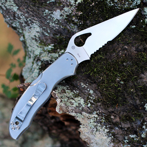 Byrd Harrier 2 (BY01PS2) 3.39" 8Cr13MoV Satin Drop Point Partially Serrated Blade, Brushed Stainless Steel Handle