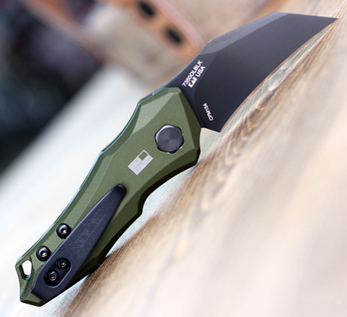Kershaw Launch 10 Automatic Knife (7350OLBLK) - 1.9" CPM 154 Black Hawkbill Plain Blade, Olive Green Aluminum Handle