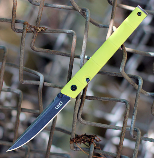 CRKT CEO BAMBOO (CR7096YGK) 3" 8Cr13MoV Blackwashed Straight Back Plain Blade, Yellow Glass Reinforced Nylon Handle