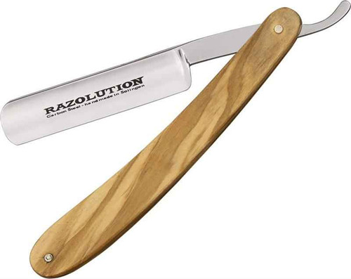 Simba Tec Razolution Straight Razor. 6 1/4" closed. 3" carbon steel razor blade. Olive wood handles.